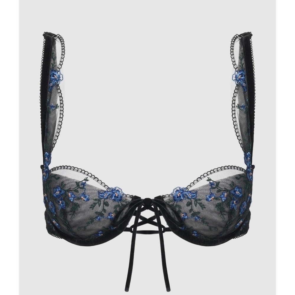 Fredericks Of Hollywood Womens Harlow Embroidered Mesh‎ Tie Front Bra Black 34 C